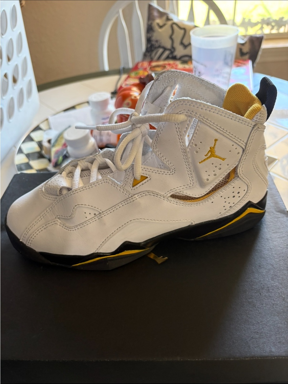 Jordan Kids' White and Yellow High-Top Sneakers